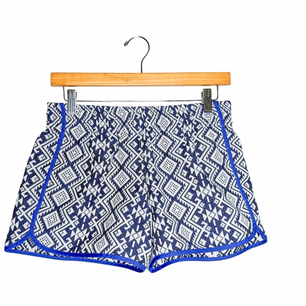 Vintage Wai Geometric Print Beach Shorts Blue White Elastic Waist Size L - Picture 2 of 7